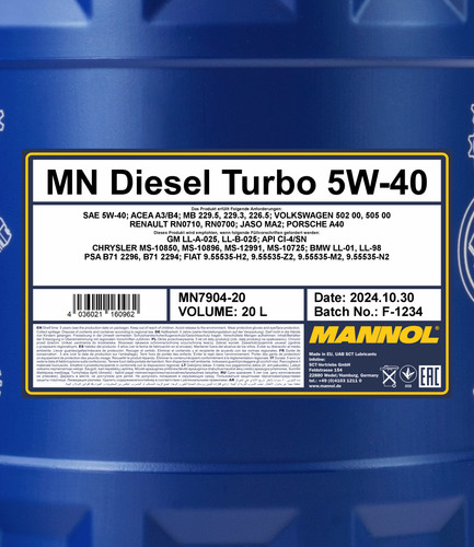 Mannol diesel turbo 20l - 5w-40,